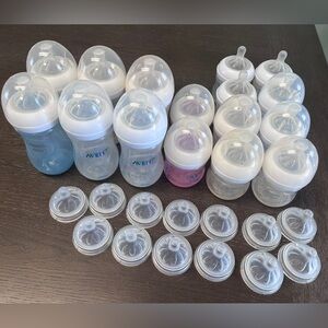 Philips Avent Baby Bottle Lot- Blue, Pink, and Clear